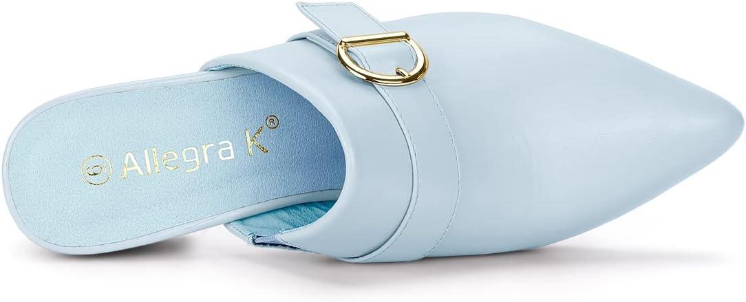 imageAllegra K Womens Pointed Toe Slip on Block Heel Sandals MulesSky Blue