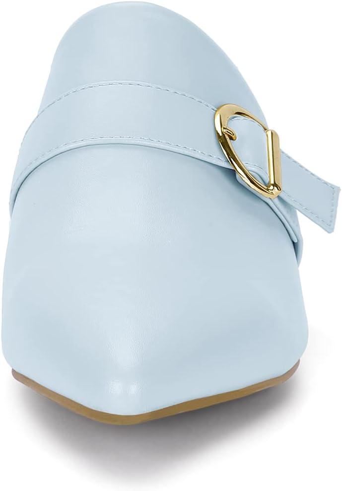 imageAllegra K Womens Pointed Toe Slip on Block Heel Sandals MulesSky Blue