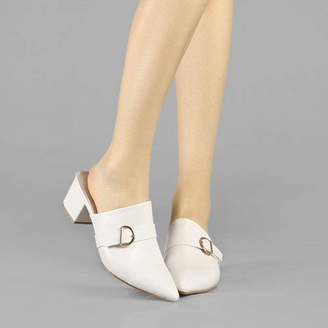 imageAllegra K Womens Pointed Toe Slip on Block Heel Sandals MulesWhite
