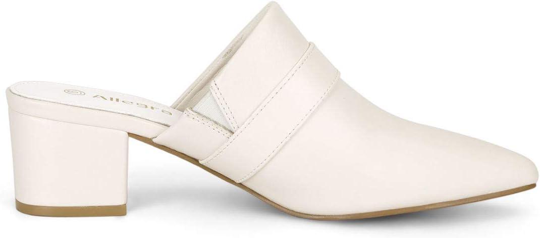 imageAllegra K Womens Pointed Toe Slip on Block Heel Sandals MulesWhite