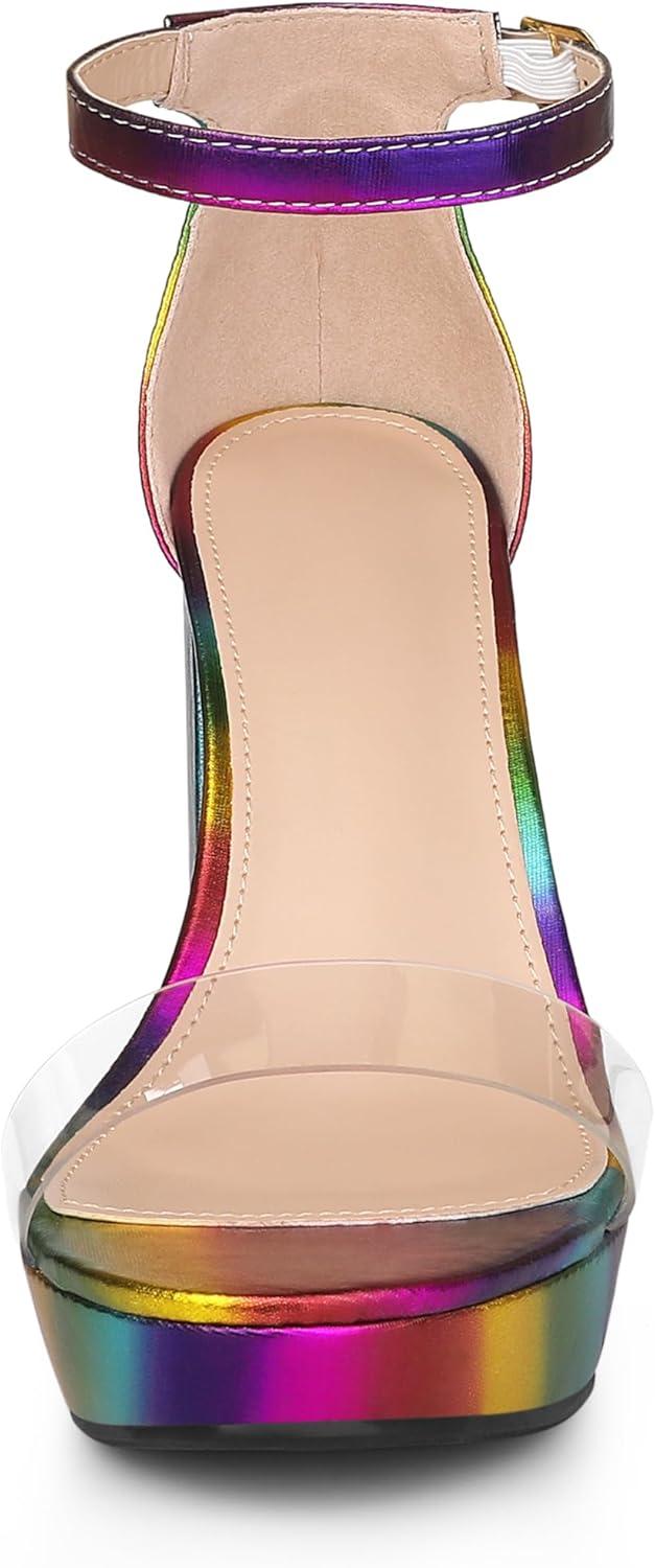 imageAllegra K Womens Printed Clear Platform Chunky Heel SandalsColorful