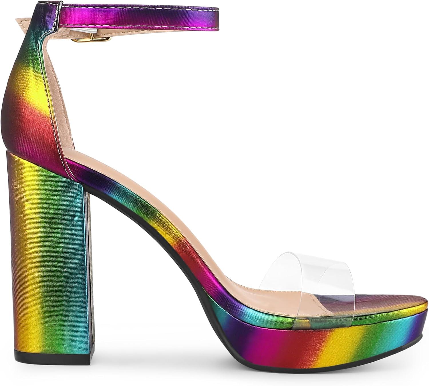 imageAllegra K Womens Printed Clear Platform Chunky Heel SandalsColorful