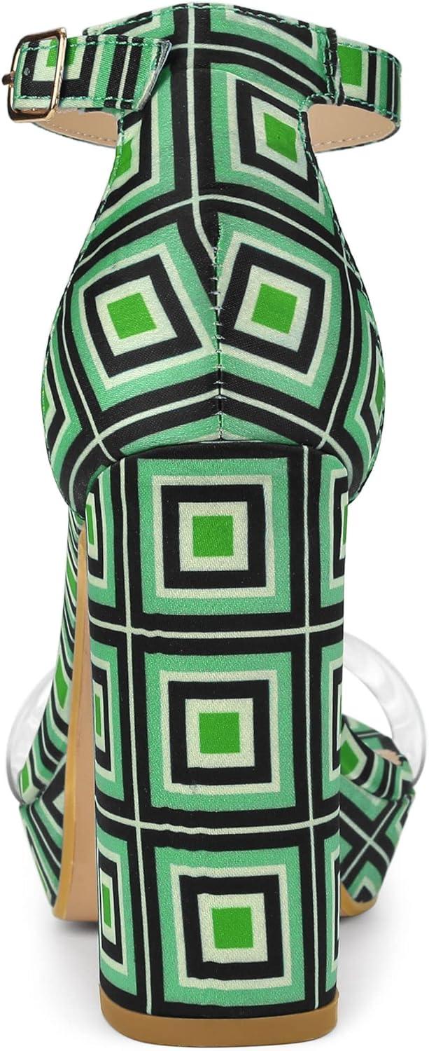 imageAllegra K Womens Printed Clear Platform Chunky Heel SandalsGreen