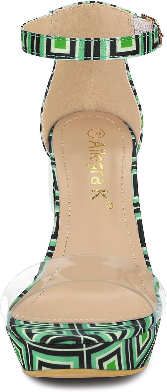 imageAllegra K Womens Printed Clear Platform Chunky Heel SandalsGreen