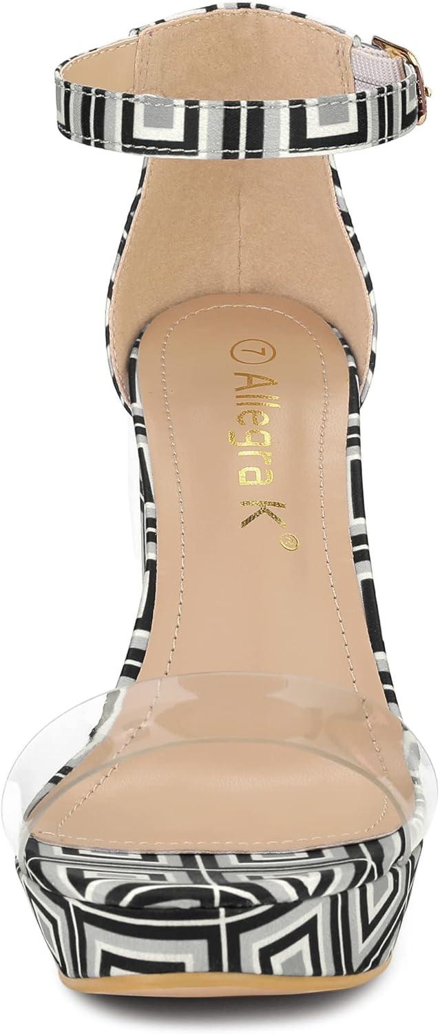 imageAllegra K Womens Printed Clear Platform Chunky Heel SandalsGrey