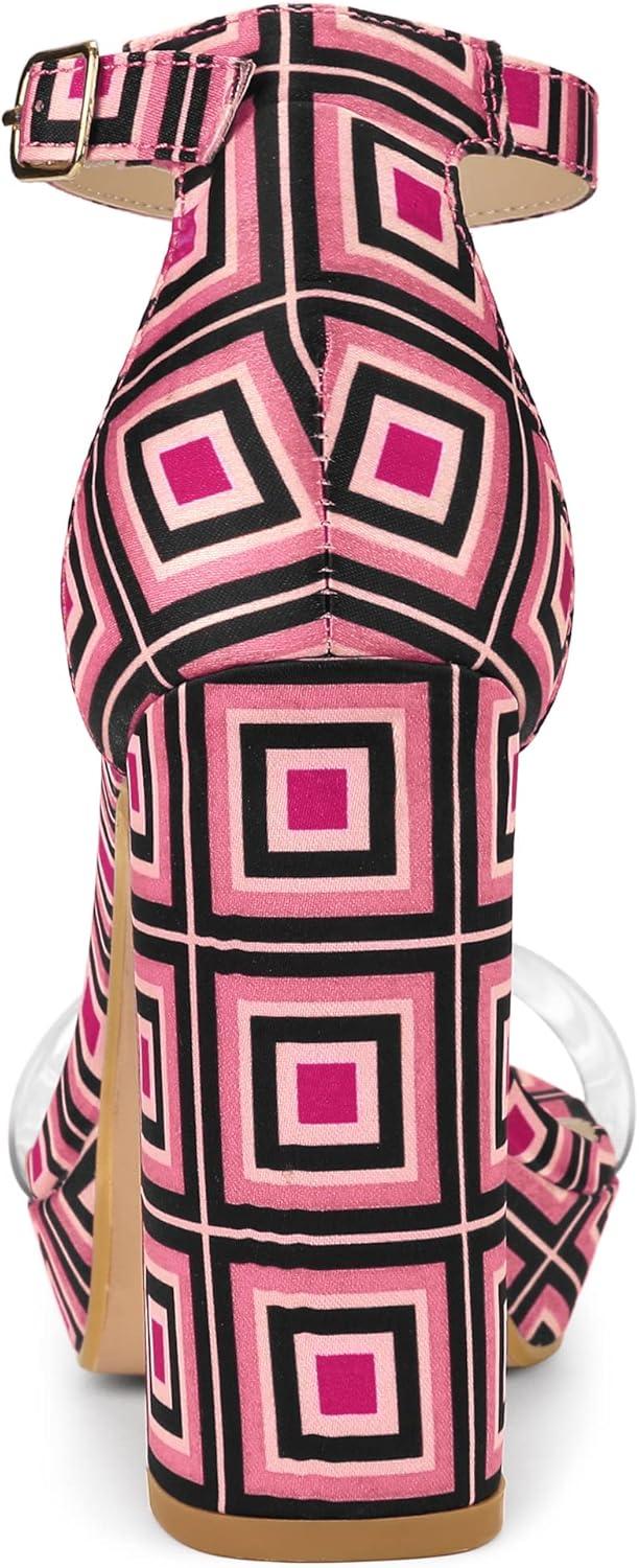 imageAllegra K Womens Printed Clear Platform Chunky Heel SandalsHot Pink