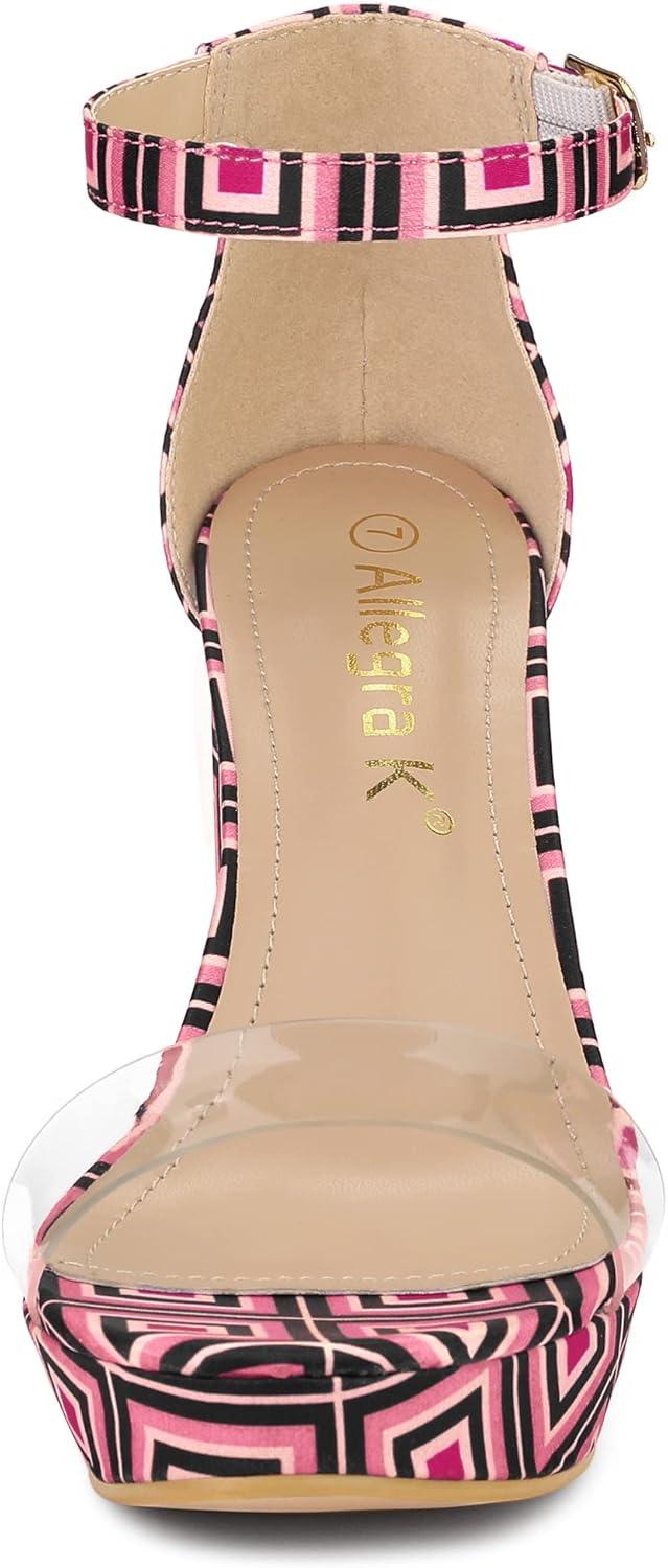 imageAllegra K Womens Printed Clear Platform Chunky Heel SandalsHot Pink