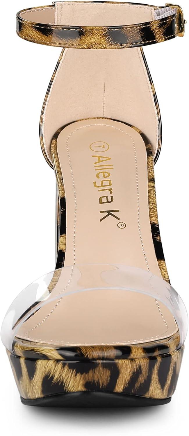 imageAllegra K Womens Printed Clear Platform Chunky Heel SandalsLeopard Print