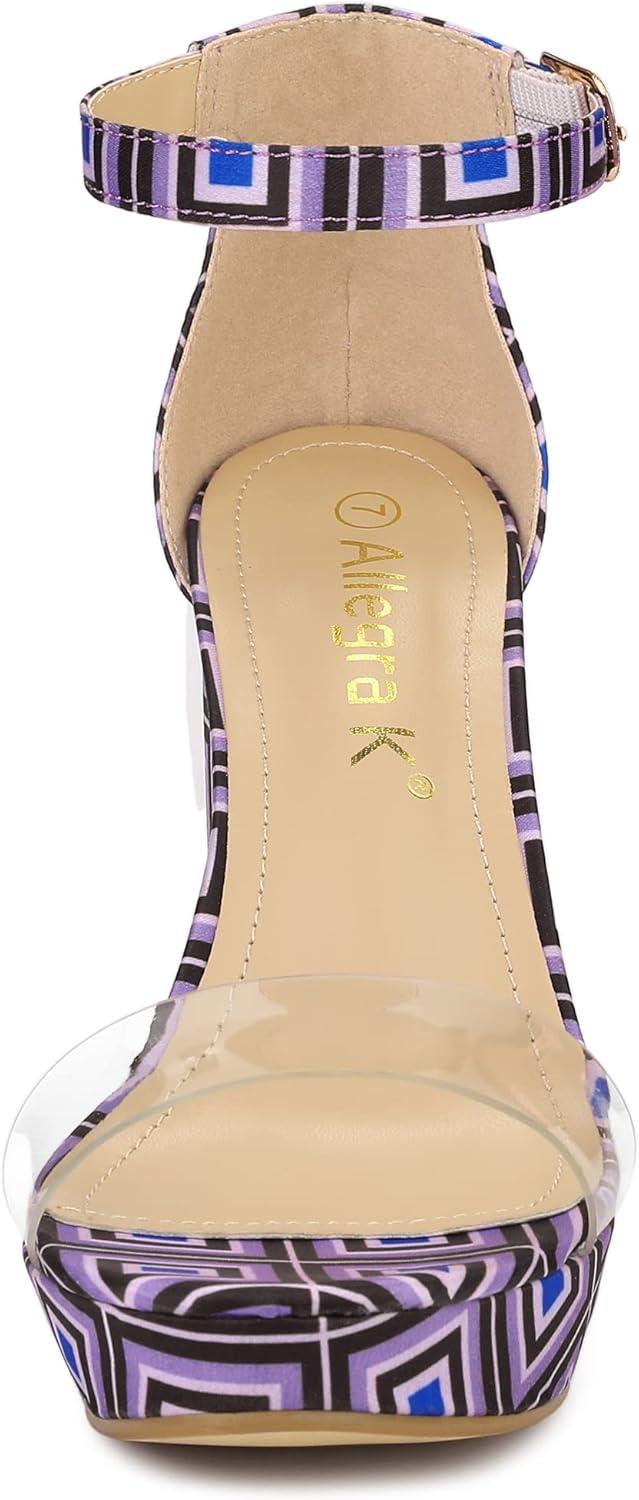 imageAllegra K Womens Printed Clear Platform Chunky Heel SandalsPurple