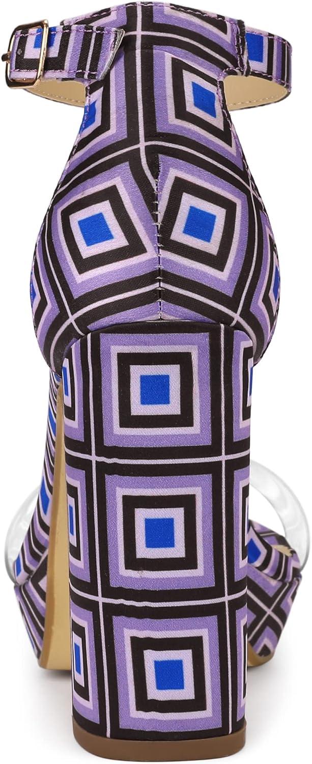 imageAllegra K Womens Printed Clear Platform Chunky Heel SandalsPurple