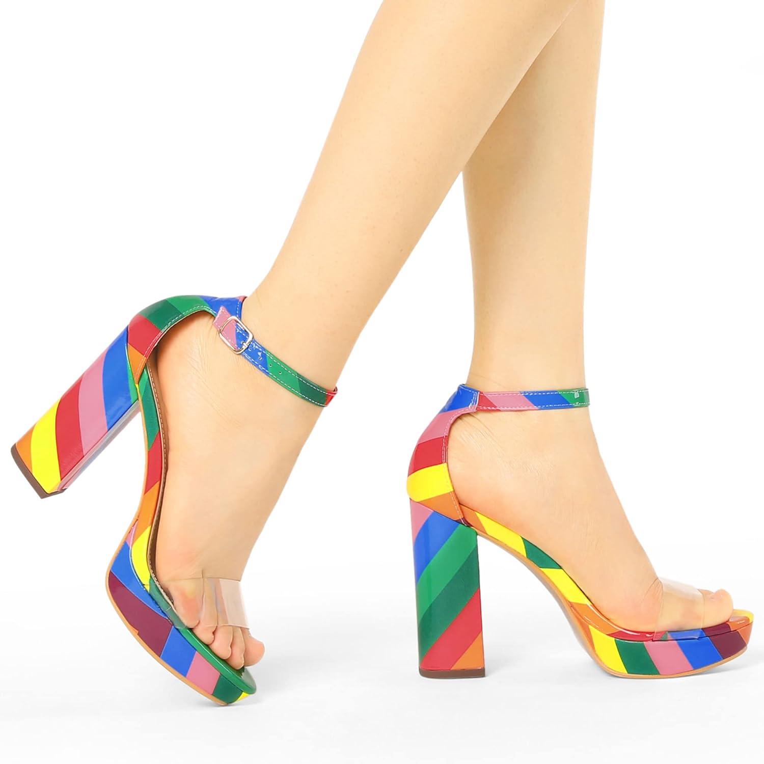 imageAllegra K Womens Printed Clear Platform Chunky Heel SandalsRainbow