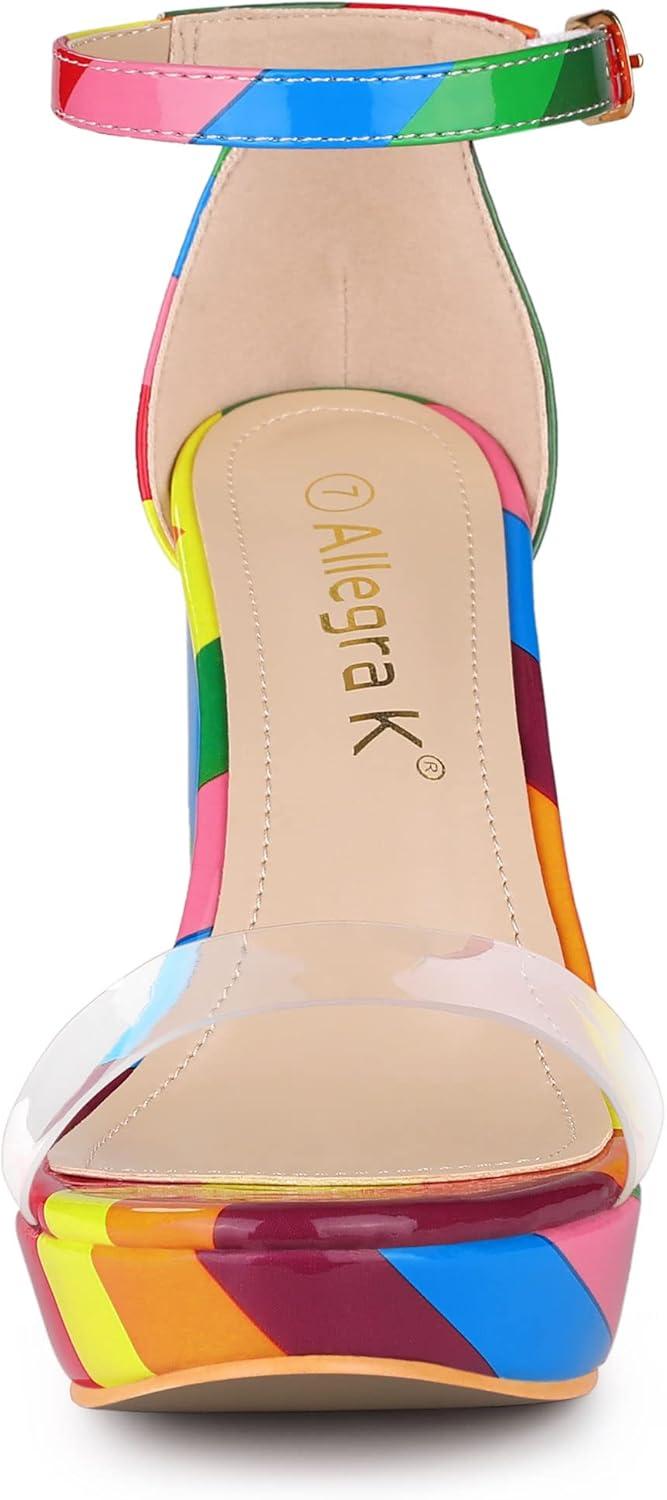 imageAllegra K Womens Printed Clear Platform Chunky Heel SandalsRainbow