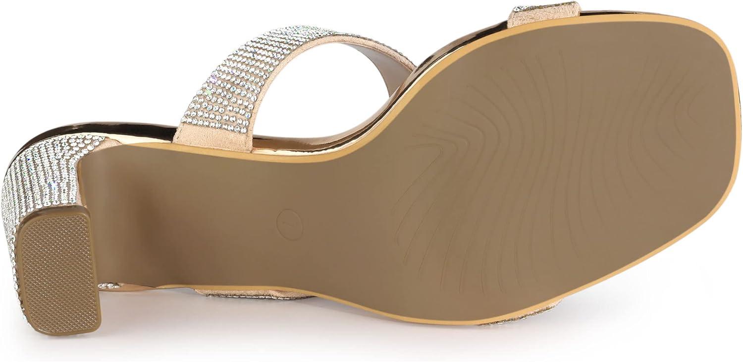 imageAllegra K Womens Rhinestone Chunky Heel Slide Heel SandalsRose Gold