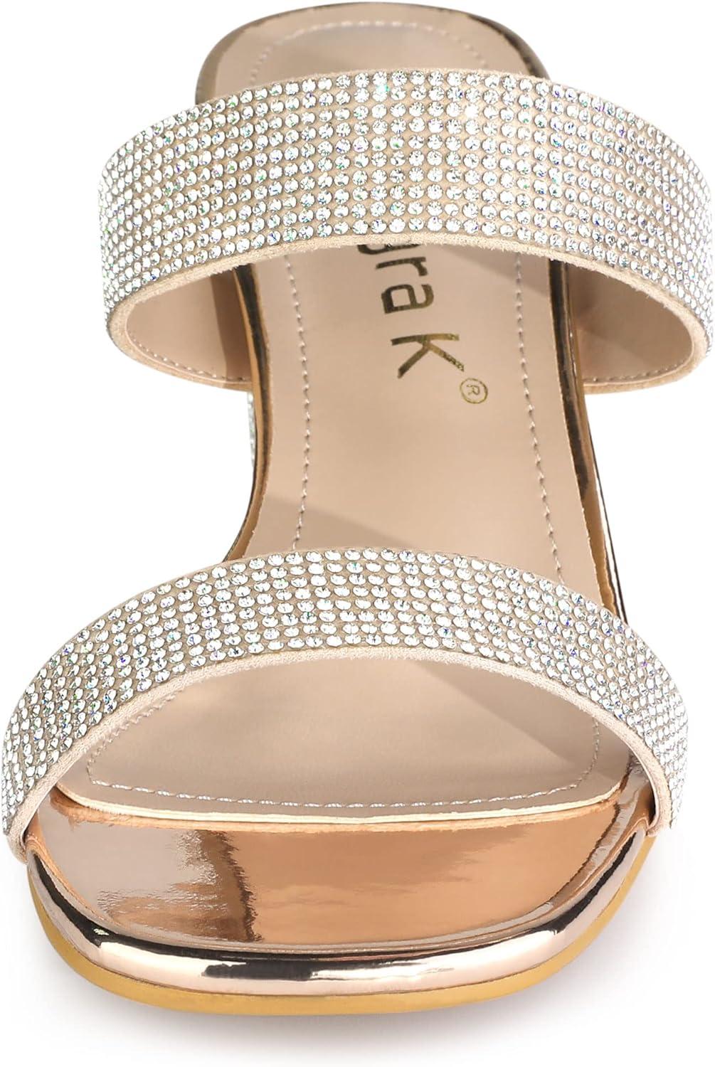 imageAllegra K Womens Rhinestone Chunky Heel Slide Heel SandalsRose Gold