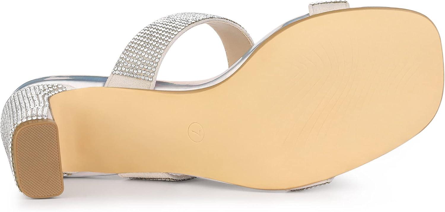imageAllegra K Womens Rhinestone Chunky Heel Slide Heel SandalsSilver