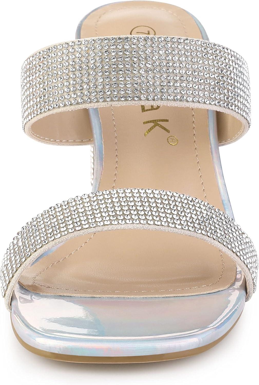 imageAllegra K Womens Rhinestone Chunky Heel Slide Heel SandalsSilver