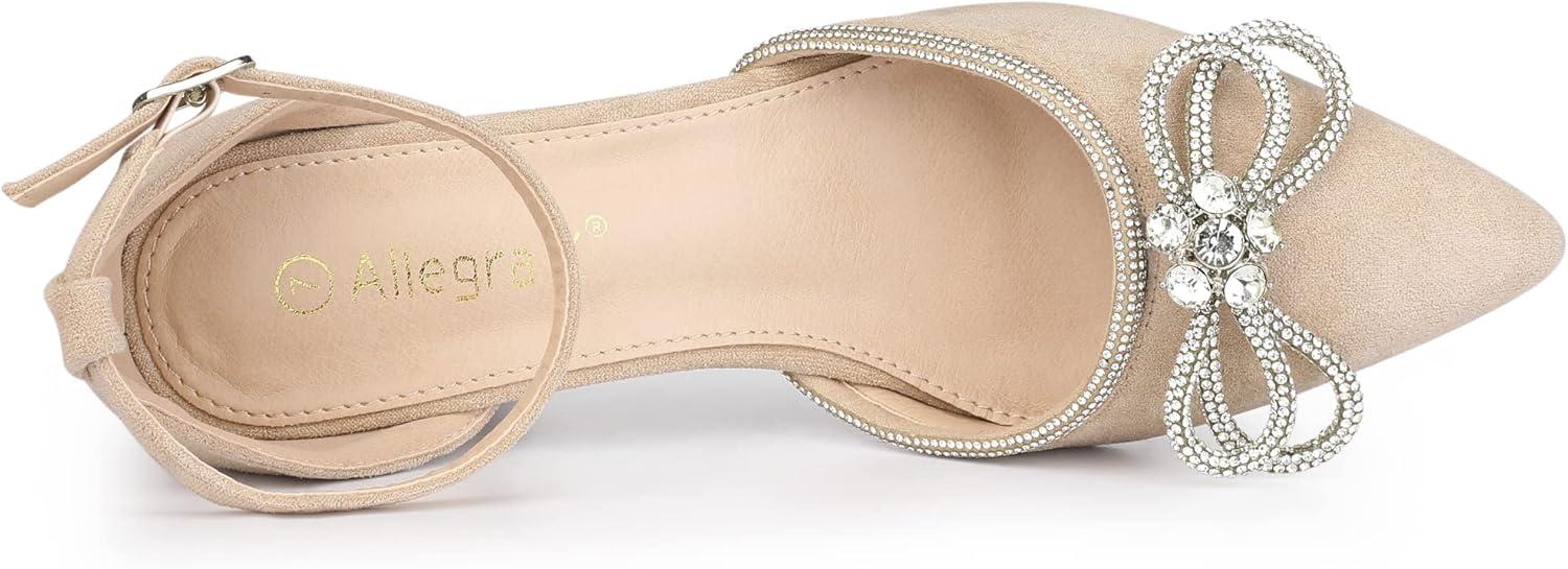 imageAllegra K Womens Rhinestones Bow Ankle Strap Stiletto Heel Sandals PumpsBeige