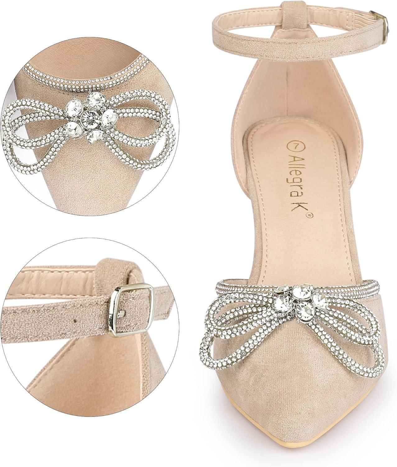 imageAllegra K Womens Rhinestones Bow Ankle Strap Stiletto Heel Sandals PumpsBeige