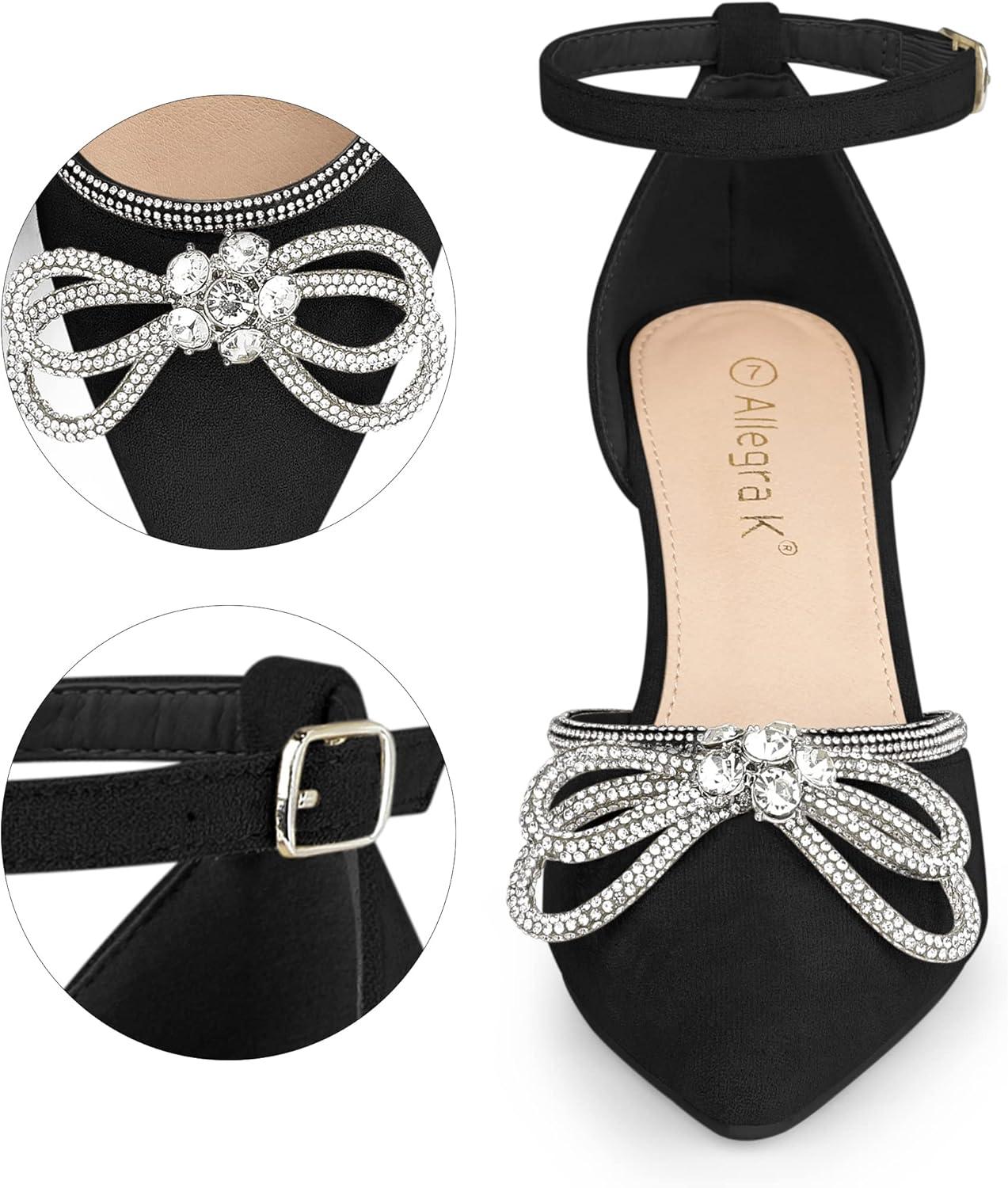 imageAllegra K Womens Rhinestones Bow Ankle Strap Stiletto Heel Sandals PumpsBlack