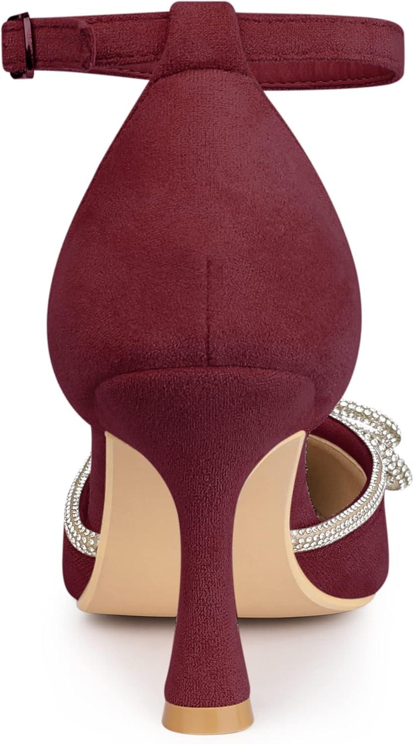 imageAllegra K Womens Rhinestones Bow Ankle Strap Stiletto Heel Sandals PumpsBurgundy