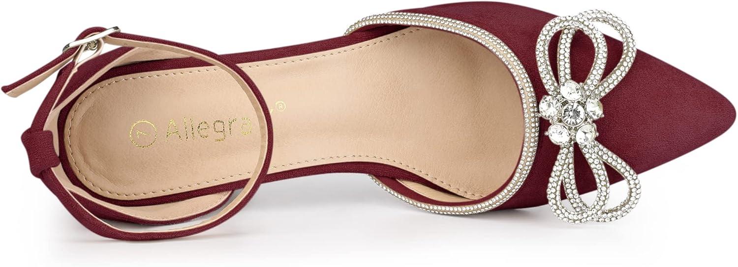 imageAllegra K Womens Rhinestones Bow Ankle Strap Stiletto Heel Sandals PumpsBurgundy