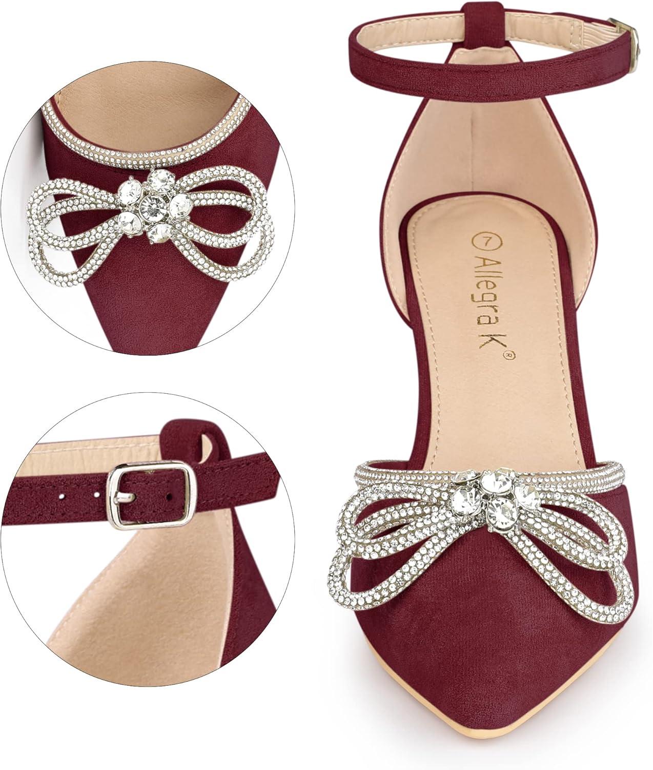 imageAllegra K Womens Rhinestones Bow Ankle Strap Stiletto Heel Sandals PumpsBurgundy