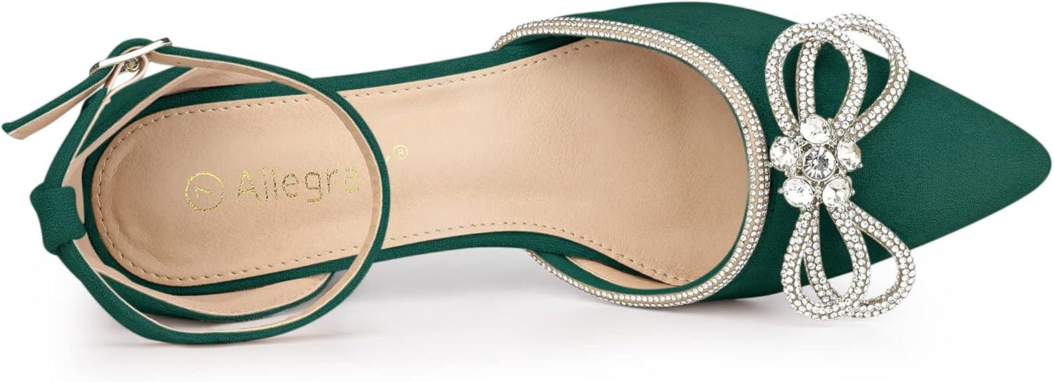 imageAllegra K Womens Rhinestones Bow Ankle Strap Stiletto Heel Sandals PumpsGreen