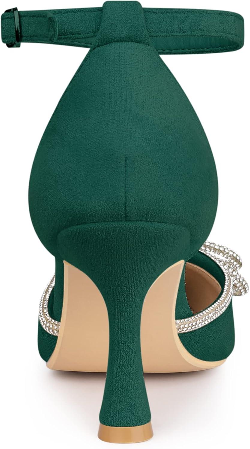 imageAllegra K Womens Rhinestones Bow Ankle Strap Stiletto Heel Sandals PumpsGreen