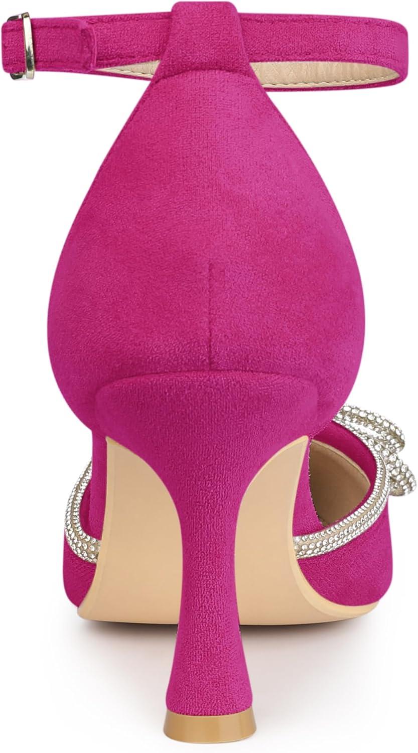 imageAllegra K Womens Rhinestones Bow Ankle Strap Stiletto Heel Sandals PumpsHot Pink