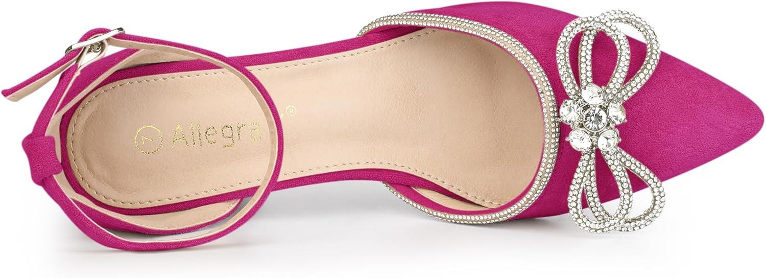 imageAllegra K Womens Rhinestones Bow Ankle Strap Stiletto Heel Sandals PumpsHot Pink
