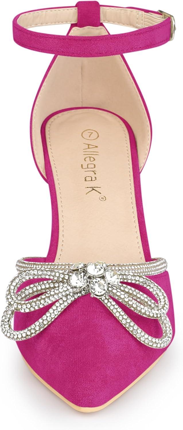 imageAllegra K Womens Rhinestones Bow Ankle Strap Stiletto Heel Sandals PumpsHot Pink