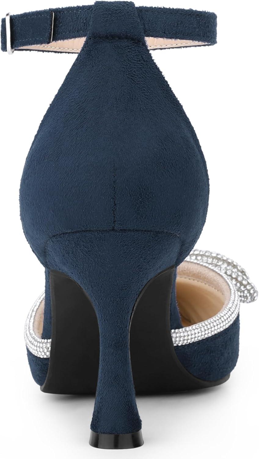 imageAllegra K Womens Rhinestones Bow Ankle Strap Stiletto Heel Sandals PumpsNavy Blue