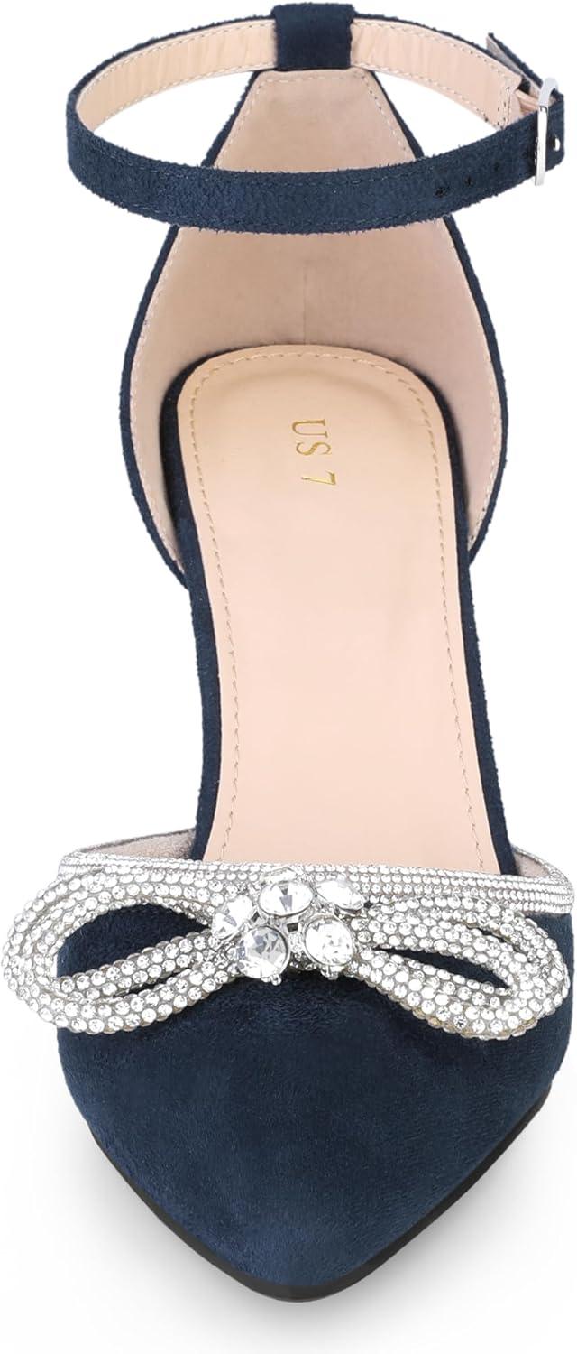 imageAllegra K Womens Rhinestones Bow Ankle Strap Stiletto Heel Sandals PumpsNavy Blue