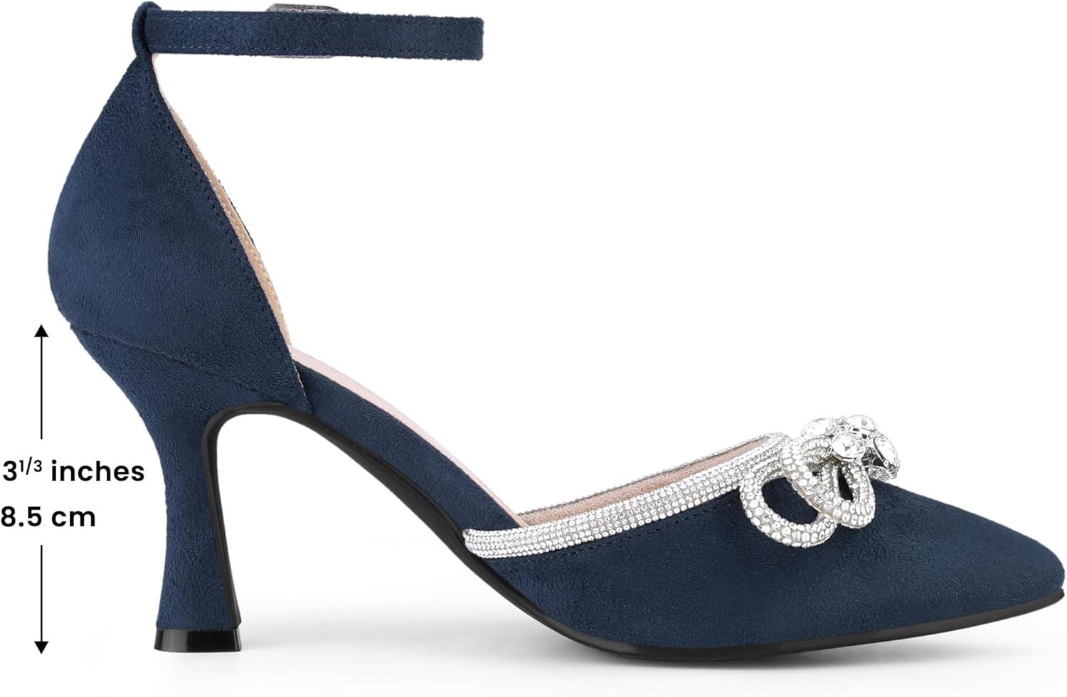 imageAllegra K Womens Rhinestones Bow Ankle Strap Stiletto Heel Sandals PumpsNavy Blue