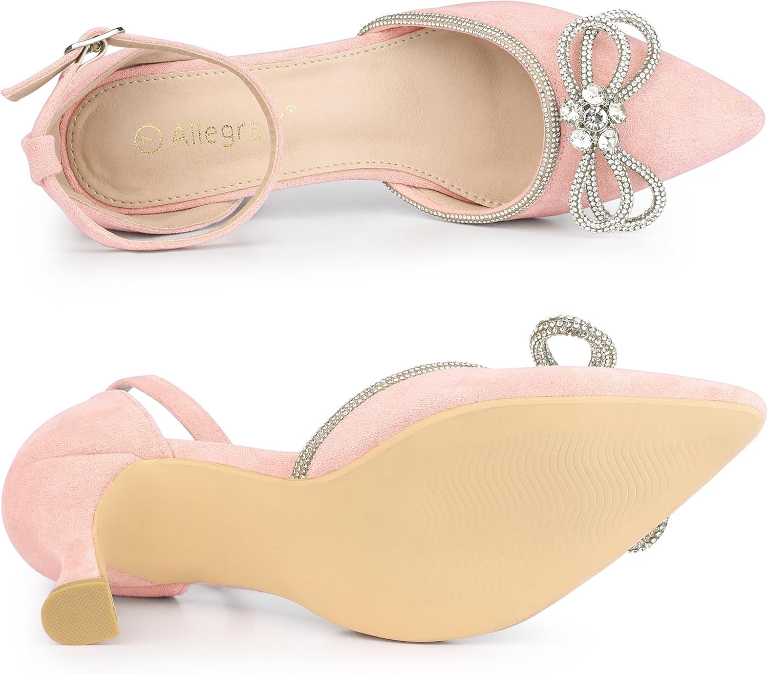 imageAllegra K Womens Rhinestones Bow Ankle Strap Stiletto Heel Sandals PumpsPink
