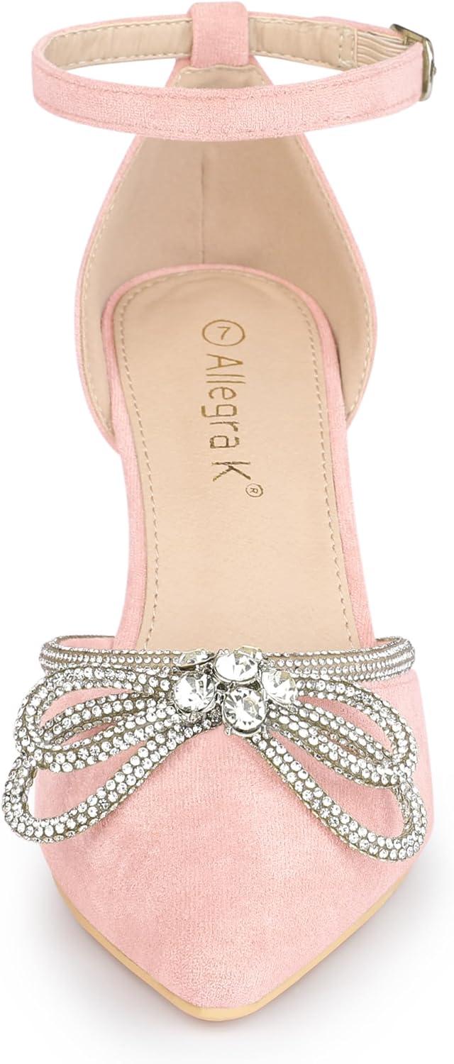 imageAllegra K Womens Rhinestones Bow Ankle Strap Stiletto Heel Sandals PumpsPink