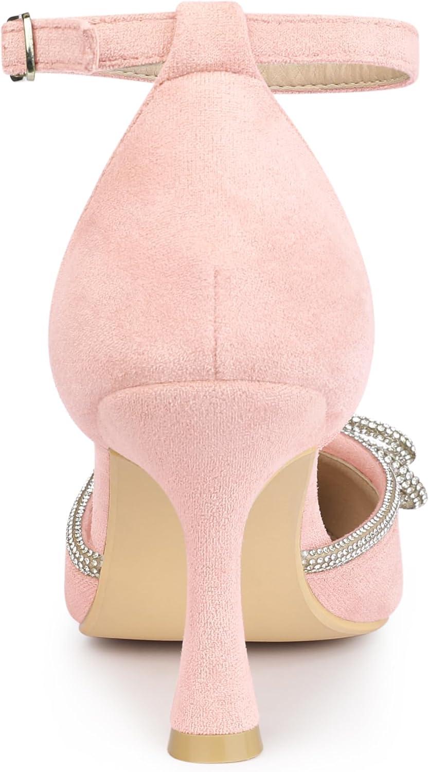 imageAllegra K Womens Rhinestones Bow Ankle Strap Stiletto Heel Sandals PumpsPink