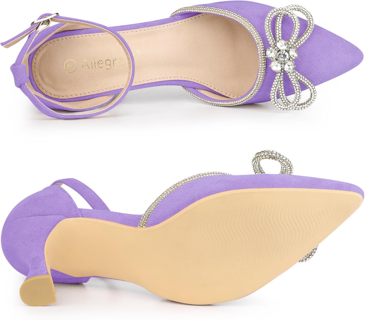 imageAllegra K Womens Rhinestones Bow Ankle Strap Stiletto Heel Sandals PumpsPurple