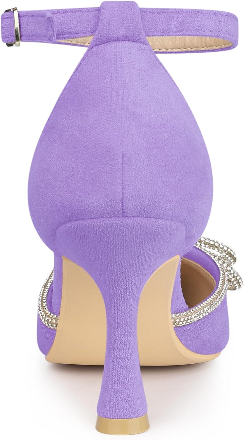imageAllegra K Womens Rhinestones Bow Ankle Strap Stiletto Heel Sandals PumpsPurple