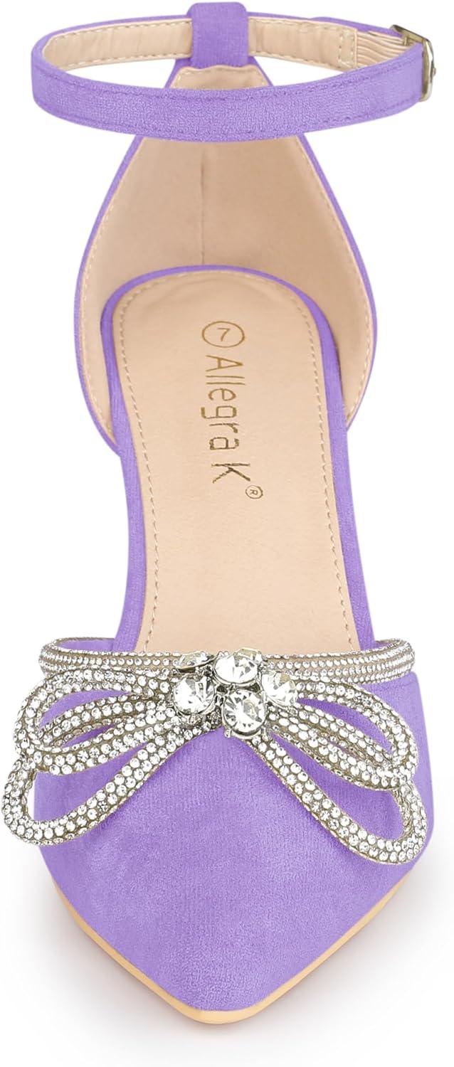 imageAllegra K Womens Rhinestones Bow Ankle Strap Stiletto Heel Sandals PumpsPurple
