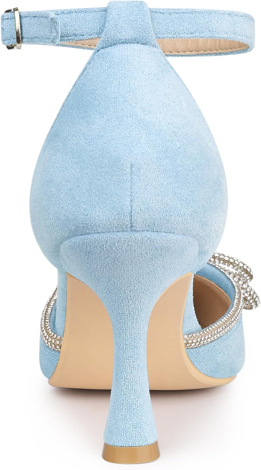 imageAllegra K Womens Rhinestones Bow Ankle Strap Stiletto Heel Sandals PumpsSky Blue