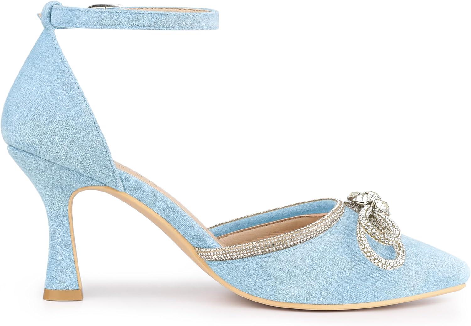 imageAllegra K Womens Rhinestones Bow Ankle Strap Stiletto Heel Sandals PumpsSky Blue