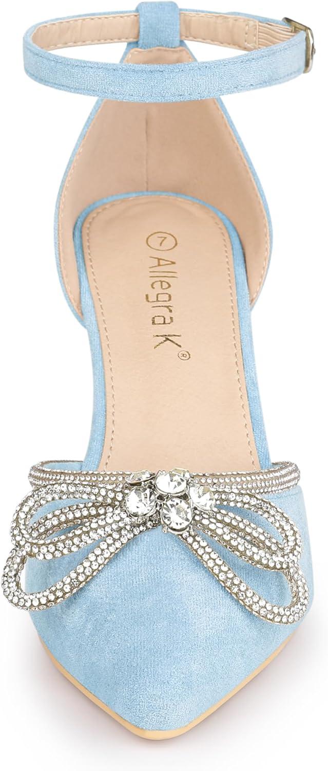 imageAllegra K Womens Rhinestones Bow Ankle Strap Stiletto Heel Sandals PumpsSky Blue