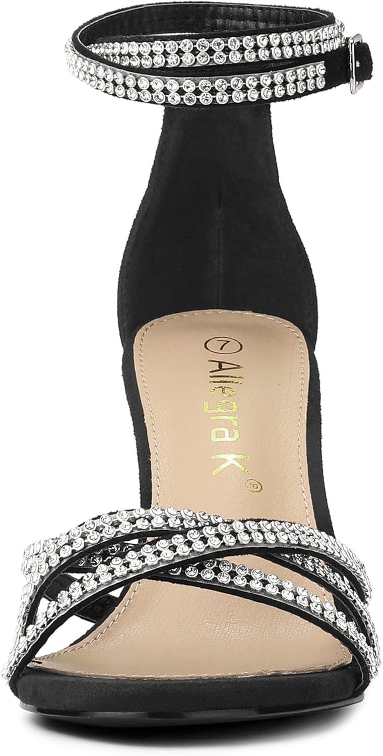 imageAllegra K Womens Rhinestones Strappy Chunky Heel SandalsBlack