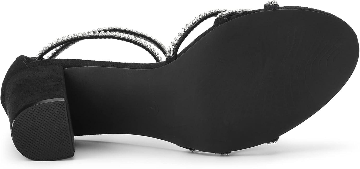 imageAllegra K Womens Rhinestones Strappy Chunky Heel SandalsBlack