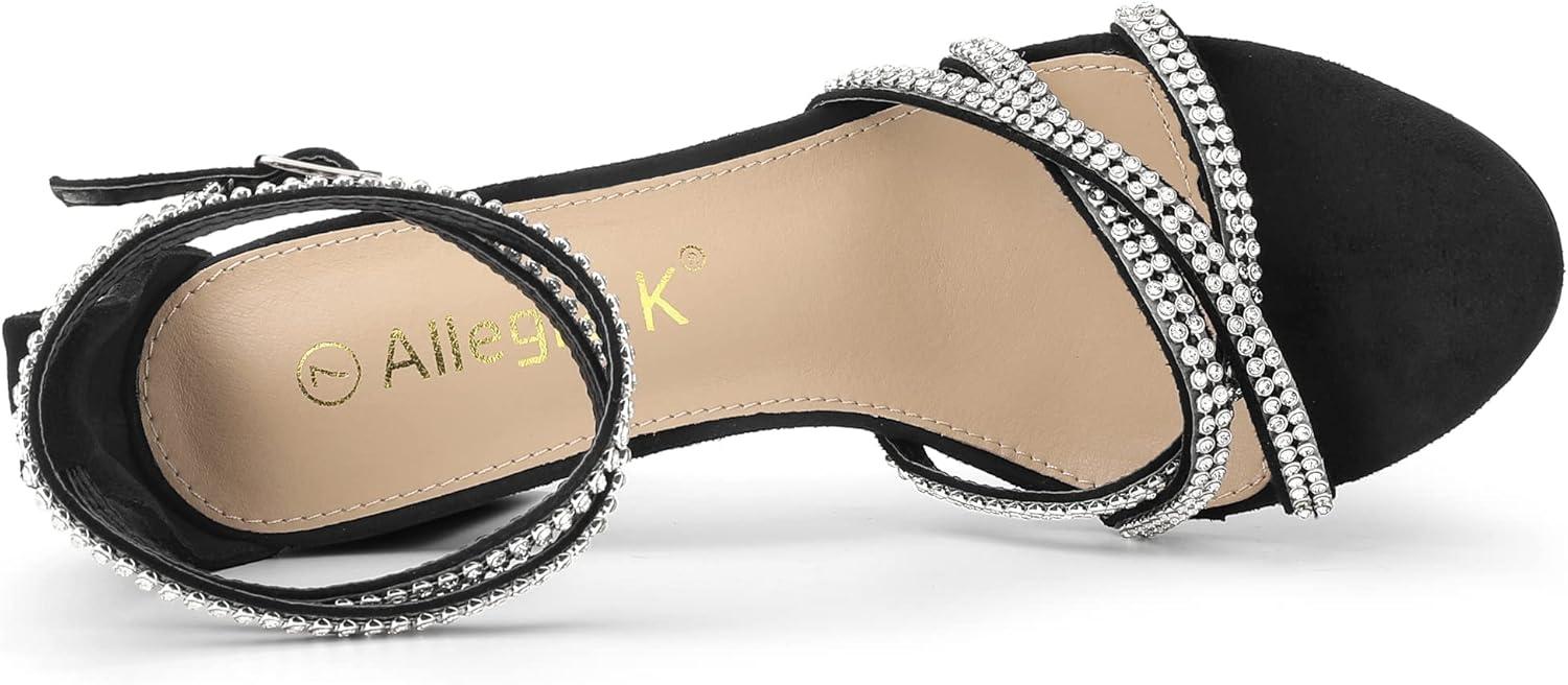 imageAllegra K Womens Rhinestones Strappy Chunky Heel SandalsBlack