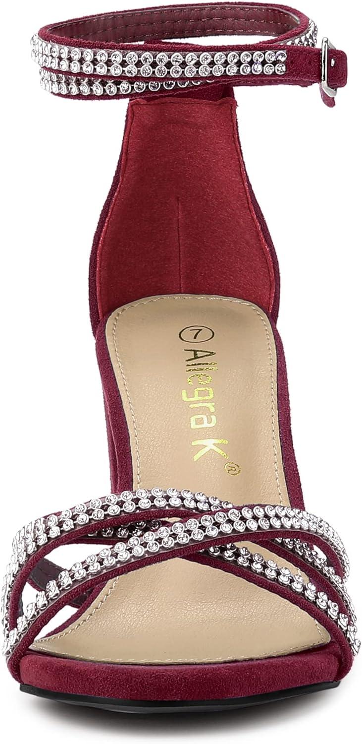 imageAllegra K Womens Rhinestones Strappy Chunky Heel SandalsBurgundy