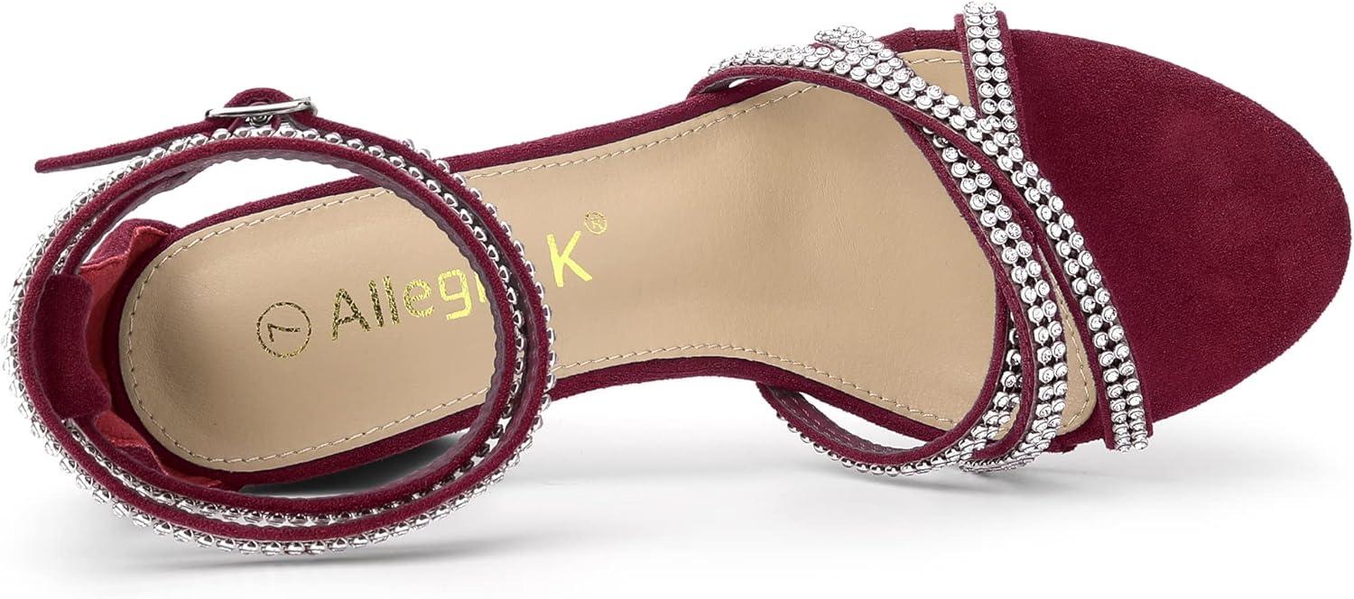 imageAllegra K Womens Rhinestones Strappy Chunky Heel SandalsBurgundy