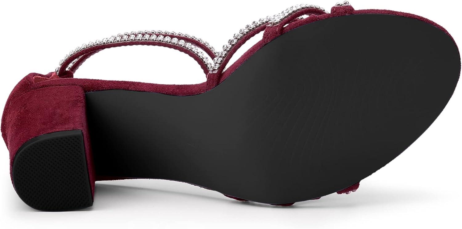imageAllegra K Womens Rhinestones Strappy Chunky Heel SandalsBurgundy