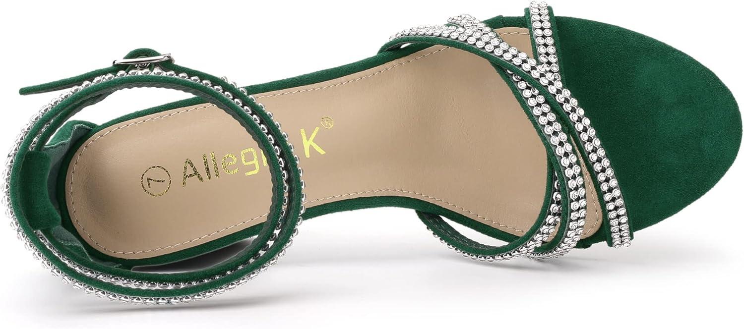 imageAllegra K Womens Rhinestones Strappy Chunky Heel SandalsDark Green